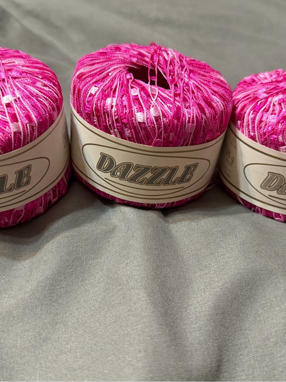 Dazzle Ribbon Yarn in Bright Pink - Dazzle Brand. 3 skeins